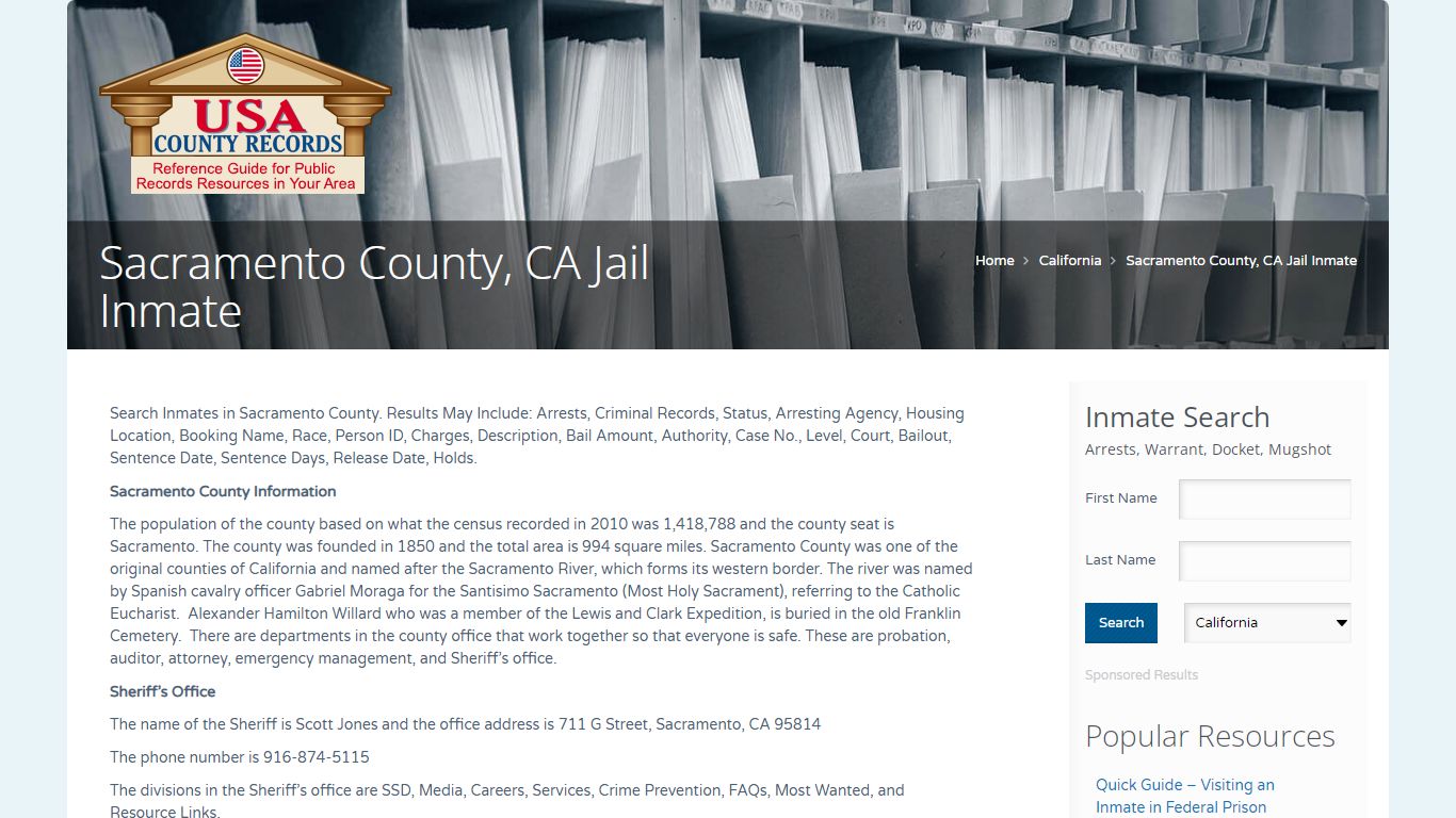 Sacramento County, CA Jail Inmate | Name Search